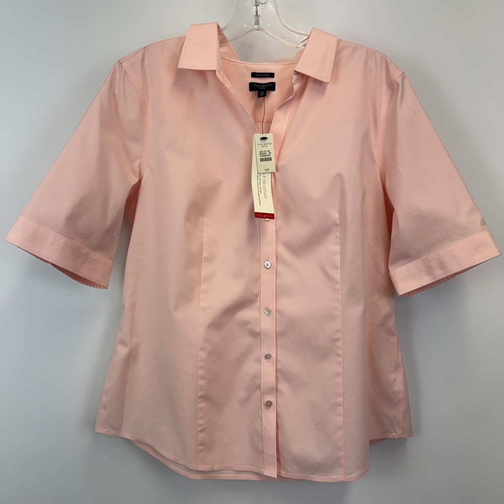 Talbots Petites Wrinkle Resistant Pink Button Down Shirt 12P NWT 42060426